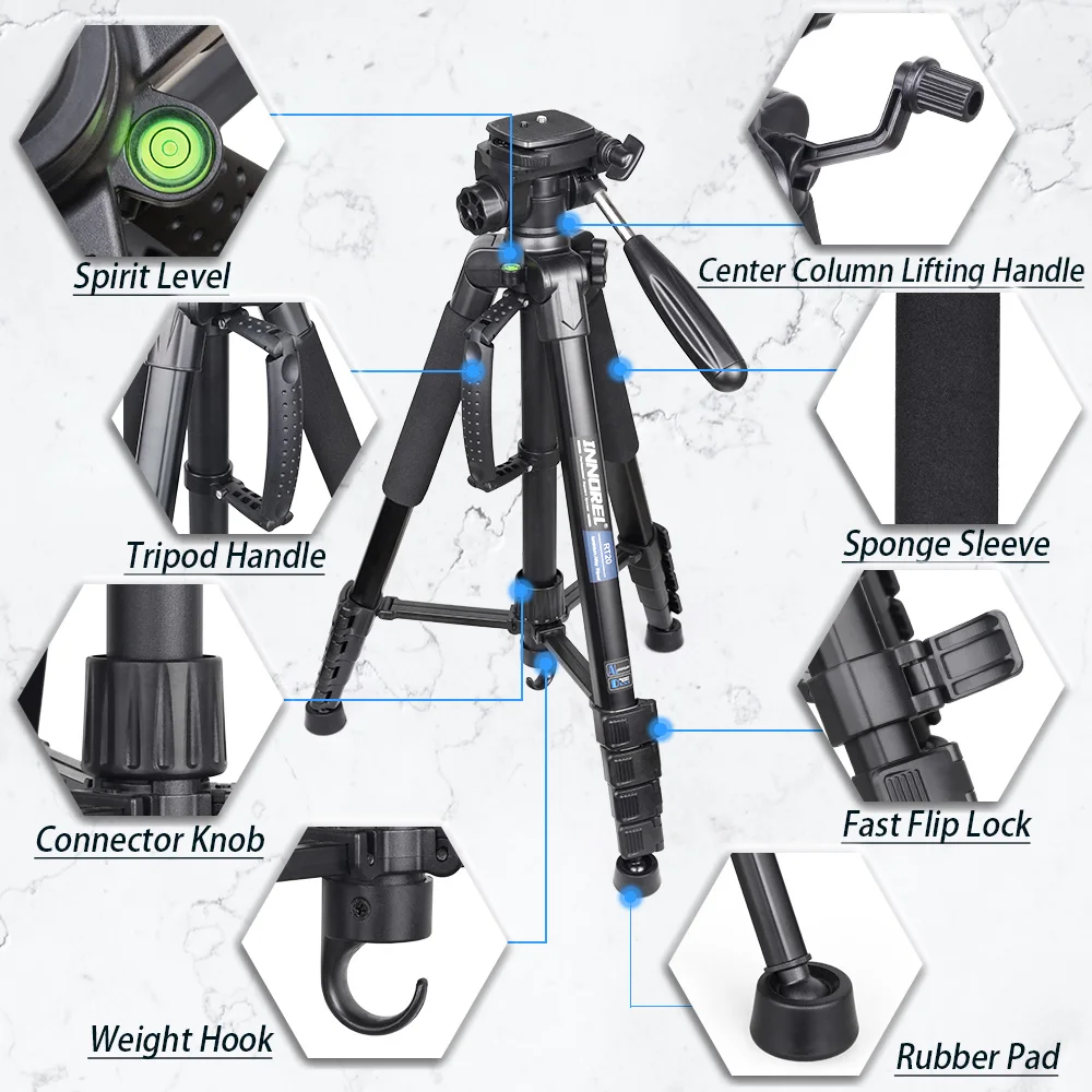 Trípode de cámara INNOREL RT20 de 184cm de altura, soporte profesional de viaje ligero para teléfono móvil DSLR, videocámara, luz de relleno Gopro