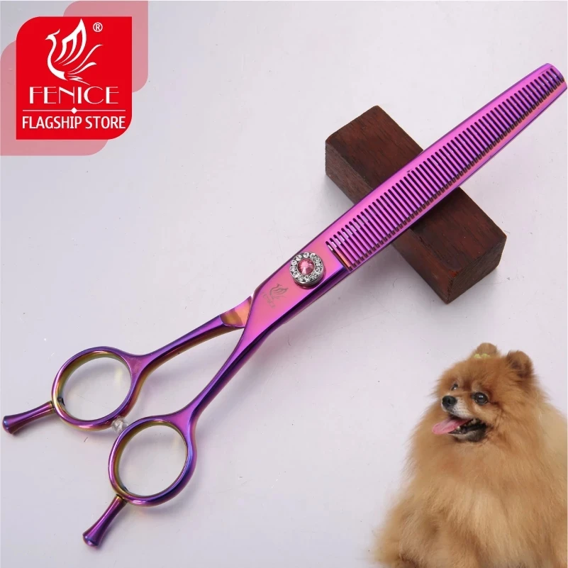 Tijeras de peluquería canina Fenice Professional JP440C de acero de 7.0 pulgadas para corte y entresacado de perros, tijeras de entresacado con reducción del 25%