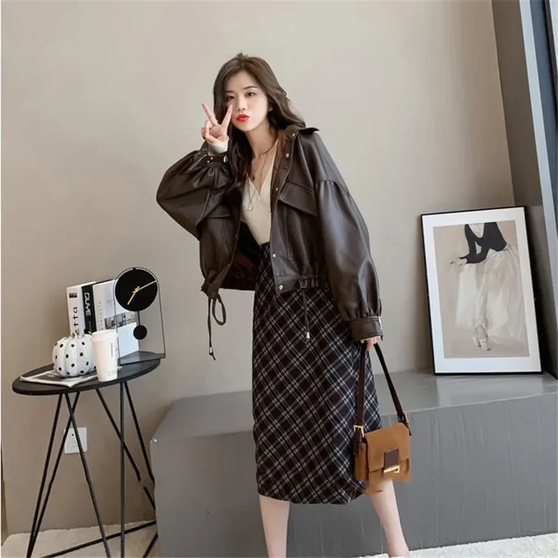 Nuevo Chaqueta de piel sintética para mujer, abrigo de PU de gran tamaño, ropa de calle informal holgada, cárdigan para mujer