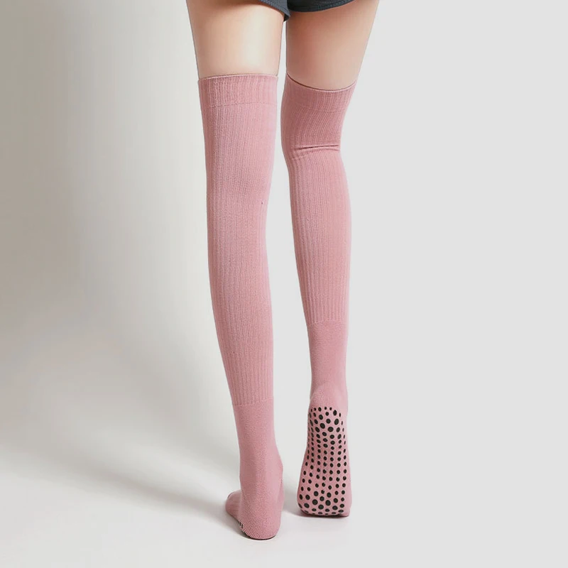 Calcetines de Yoga de tubo largo para mujer, calcetines antideslizantes de algodón para Fitness, Pilates, calcetines de Ballet para baile, calcetines deportivos cálidos para gimnasio para niñas y mujeres