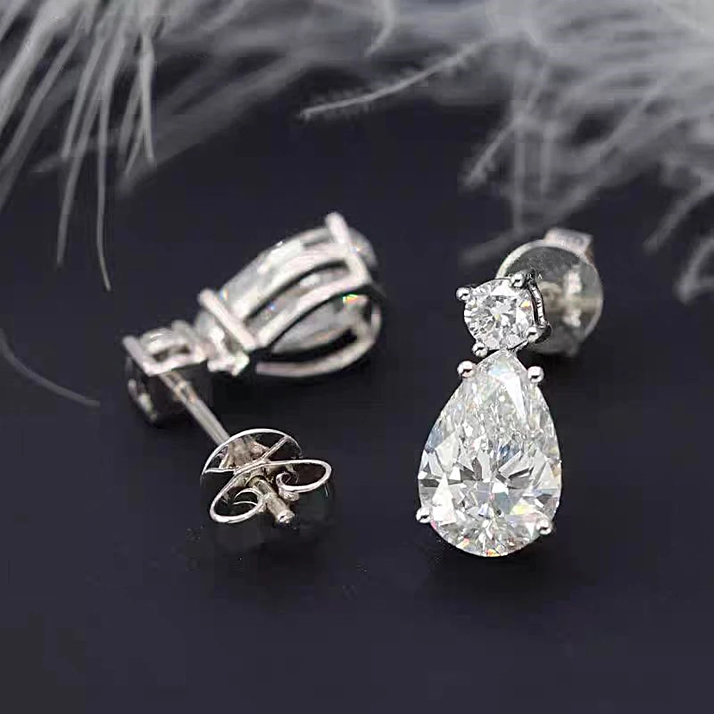Pendientes colgantes de moissanita de 19cttw para mujer, forma de pera, diamante de corte redondo, joyería de boda de Plata de Ley 925 con GRA