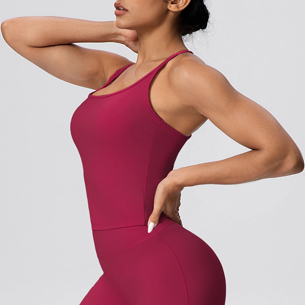Chaleco de Yoga para mujer de 1 pieza con almohadilla para el pecho, Top de entrenamiento transpirable de verano, chaleco sin espalda en forma de I, chaleco deportivo para gimnasio, correr y Yoga