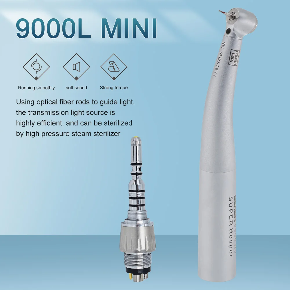 DEASIN Dental Pieza de mano de alta velocidad para niños, cabezal mini 9000L, fibra óptica LED, 4 chorros, fresas de vástago corto para niños