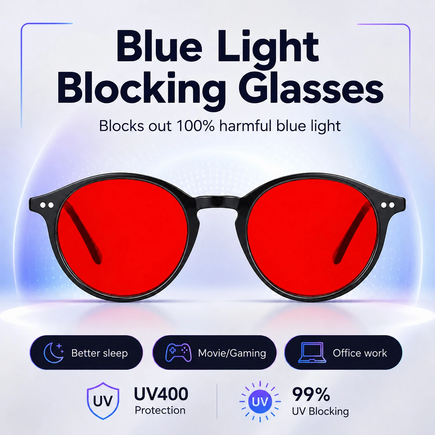 Gafas con Filtro de Luz Azul, Lentes con Tinte Rojo, Mejoran el Sueño, Previenen la Fatiga Ocular, para Hombres y Mujeres, TR90, Visión Nocturna, para el Trabajo y el Deporte