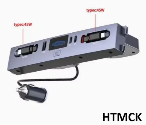Cargador de coche multi-puerto, adaptador de corriente con cable retráctil de carga rápida de 45W tipo C dual, compatible con Tesla Model 3 Y, coche.