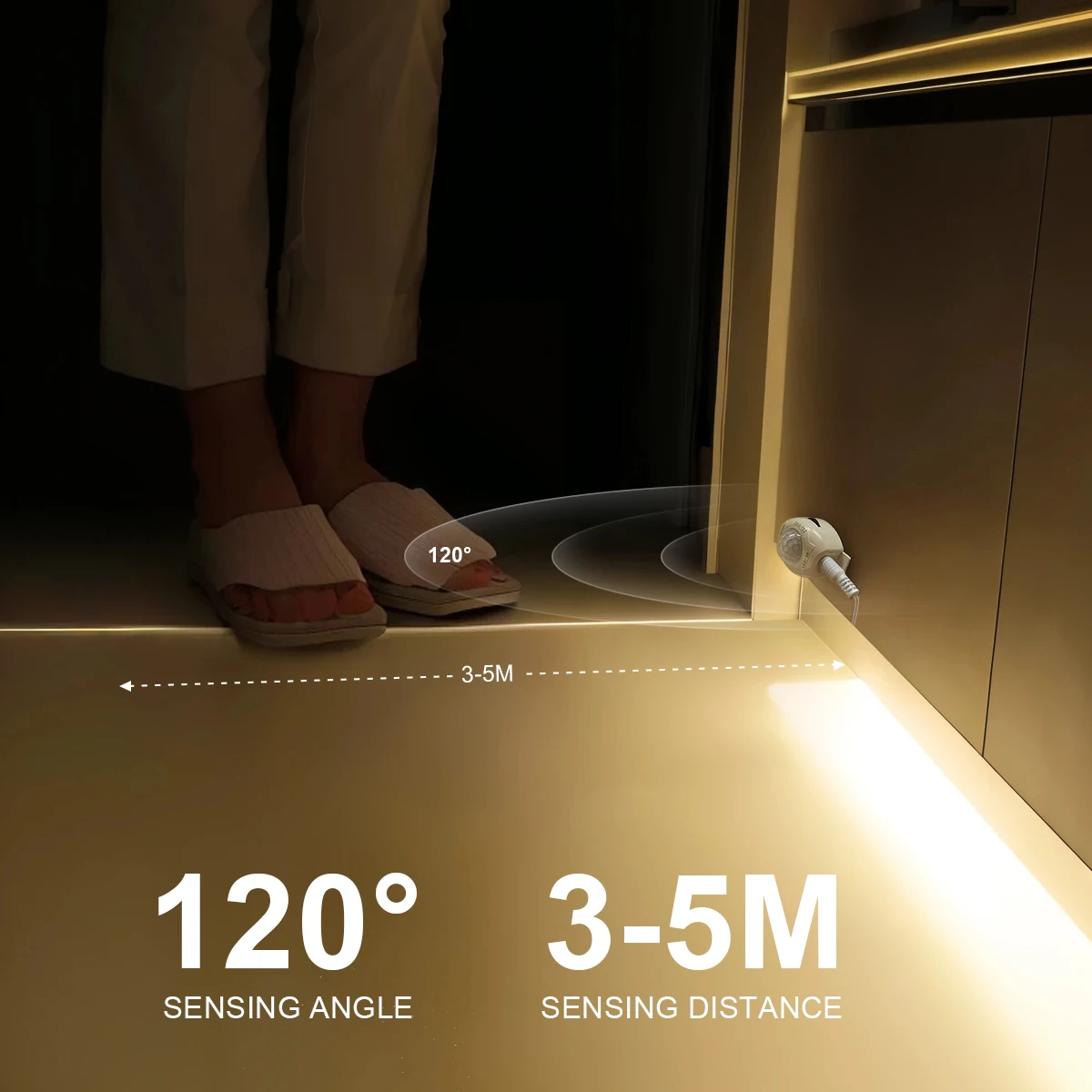 Tira de LED 2835 Impermeable con Adaptador de Corriente de 110V 220V a 12V para UE y EE. UU., Interruptor con Sensor de Movimiento PIR, Luz LED para Debajo del Gabinete