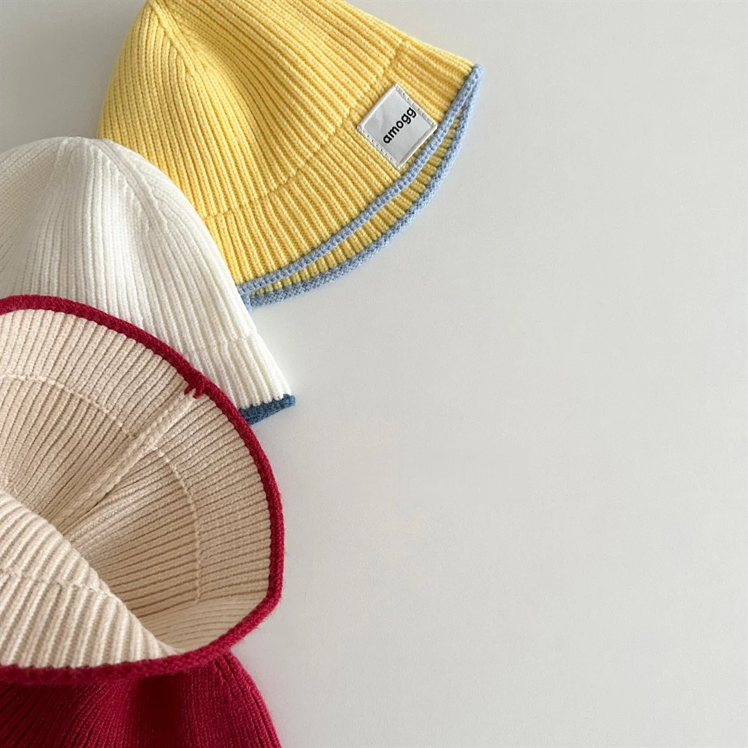 Gorro de Pescador Coreano de Punto para Bebés, Otoño 2026, con Parche de Letras, Color Sólido, Versátil, para Niñas y Niños