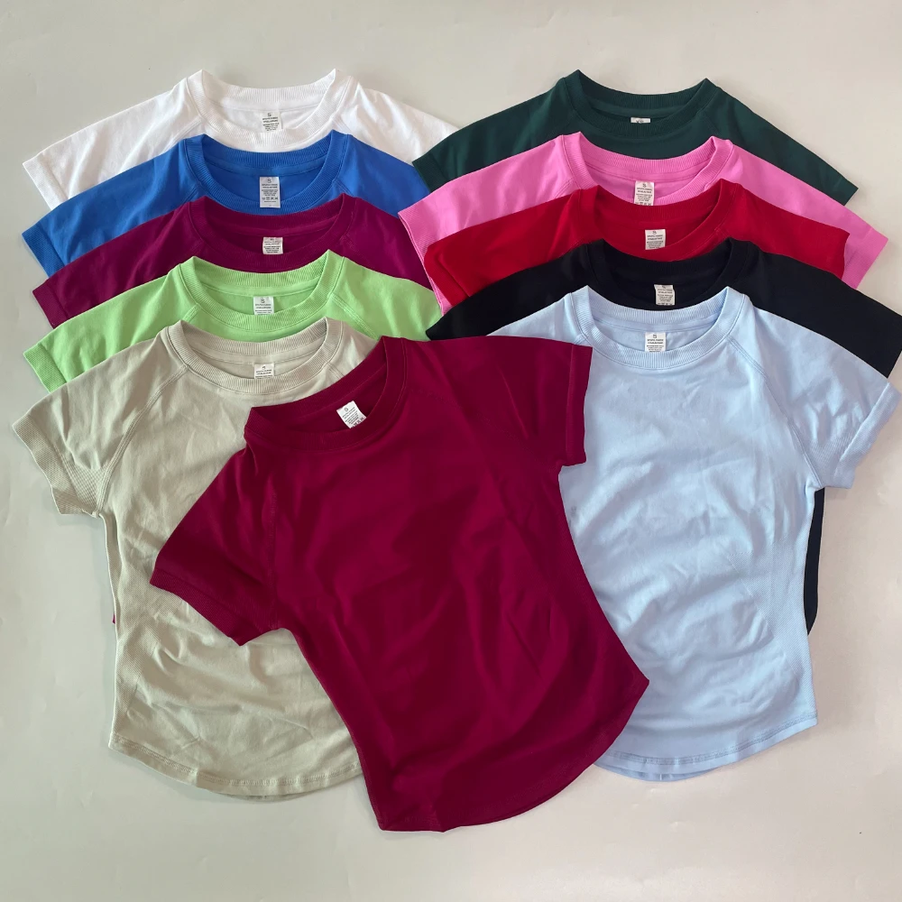 Top de manga corta palangre para mujer, Top corto de gimnasia, camiseta ligera para Yoga, ropa de entrenamiento elástica, camisetas deportivas para correr