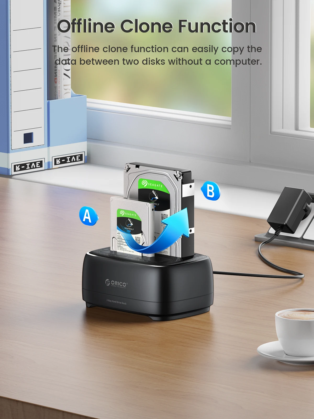 ORICO Estación de acoplamiento de disco duro clon sin conexión USB3.0 y tipo C Caja de disco duro de doble bahía de 5 Gbps HDD/SSD de 2,5/3,5 pulgadas