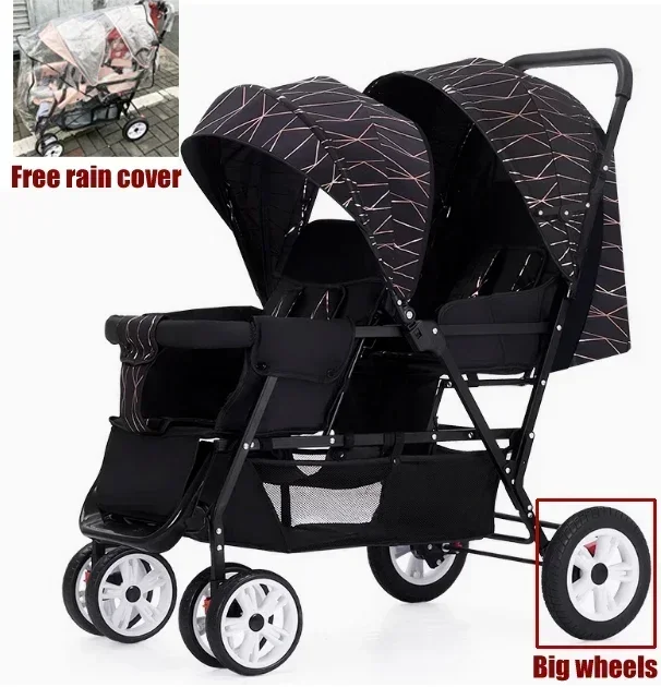Cochecitos Dobles para Niños, Cochecitos de Dos Asientos Plegables, Cochecito Doble para Bebés con Asientos Delanteros y Traseros