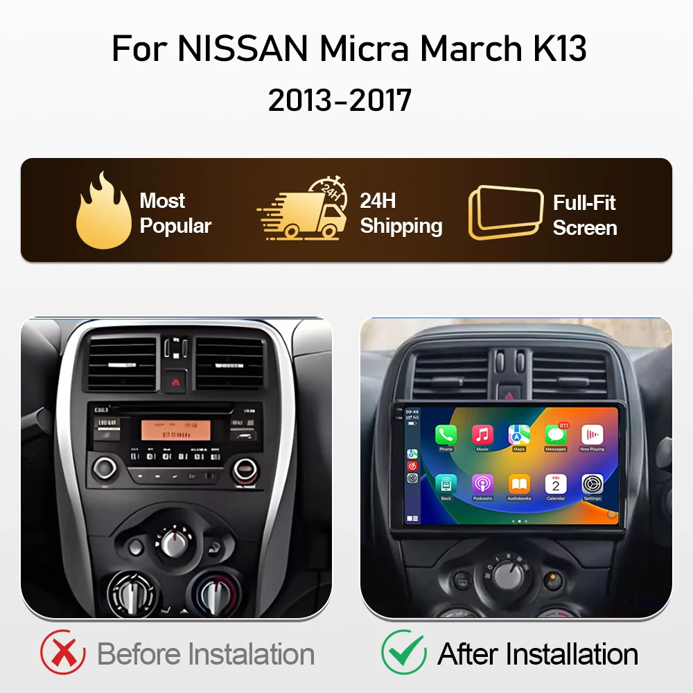 Radio para Auto Android 16 de 9 Pulgadas para NISSAN Micra K13 March K13 2013-2017, Carplay, Autoradio, Pantalla para Auto, Sin 2din, DVD, 4G, WIFI