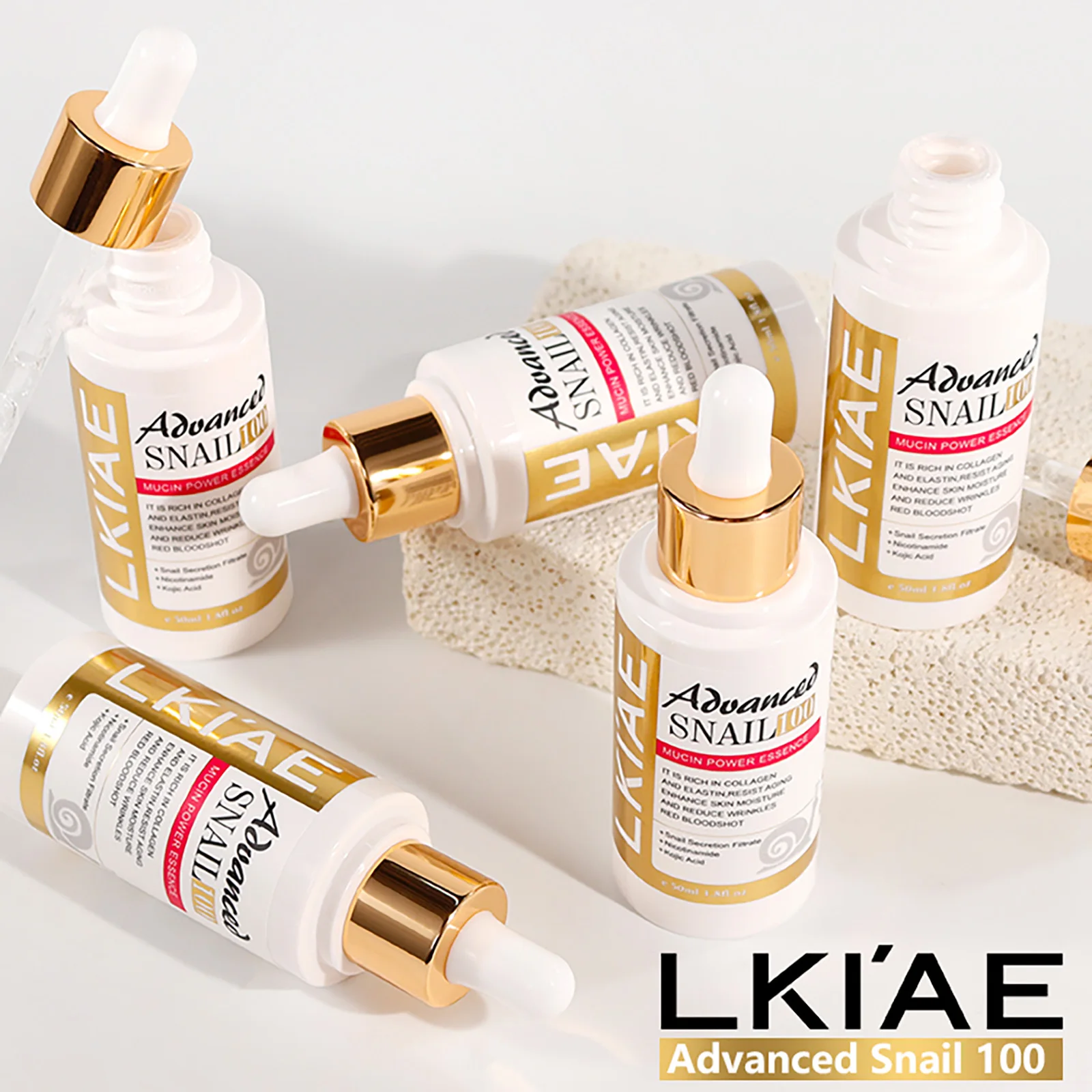 Esencia Facial Avanzada con Mucina de Caracol LKIAE para Mujeres, Serum Iluminador y Reafirmante de la Piel, Reduce Arrugas, Líneas de Expresión y Manchas Oscuras, con Colágeno