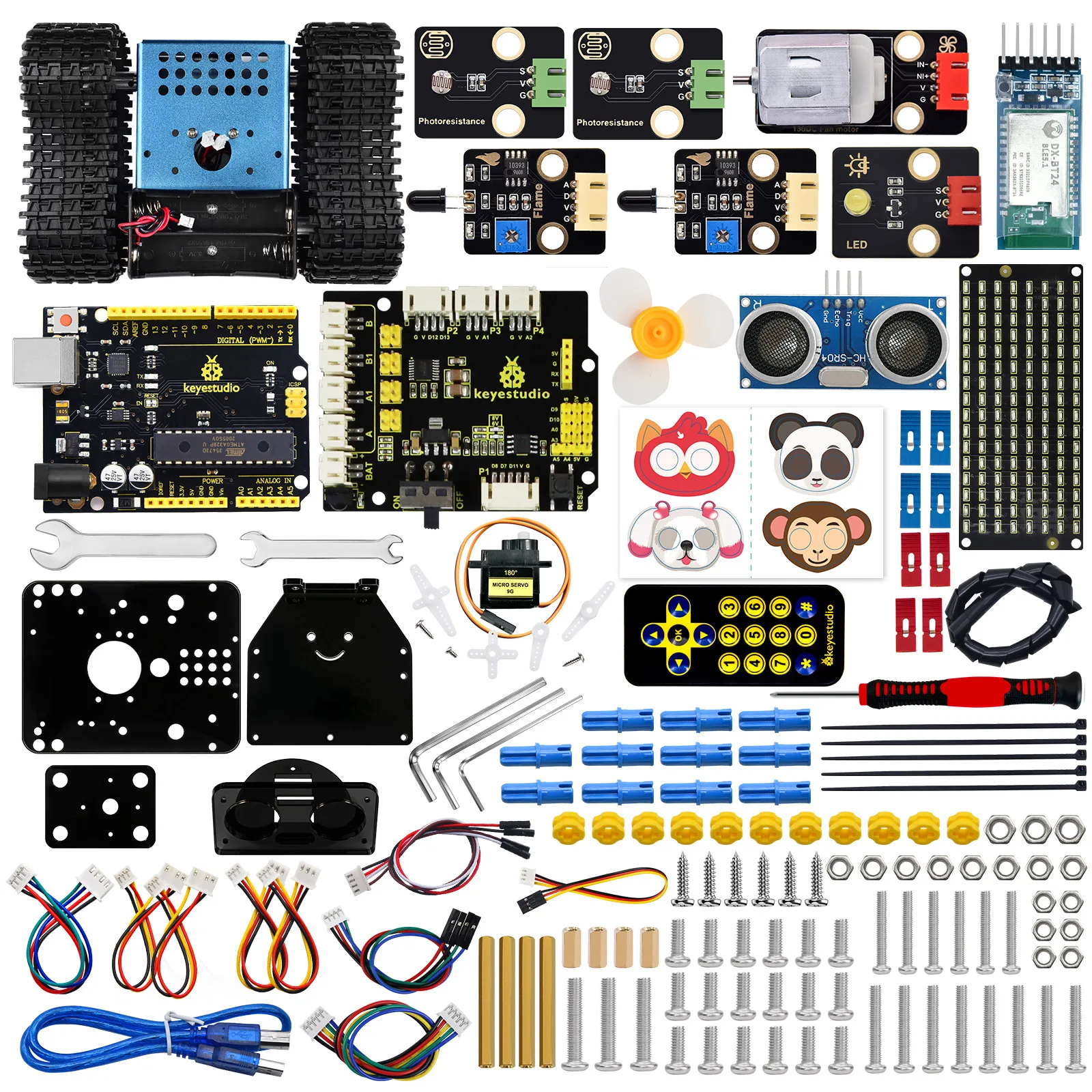 Kit de Robot Tanque Inteligente Mini Actualizado Keyestudio V3.0 para Arduino, Coche Robot Programable DIY, Kit STEM Compatible con Arduino y Mixly
