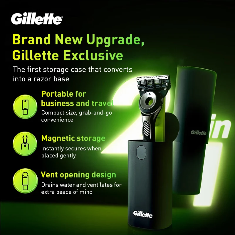 Estuche de Viaje 2 en 1 Gillette Labs, Soporte Magnético Compacto para Afeitado con Ventilación e Higiene para la Maquinilla de Afeitar Gillette Labs