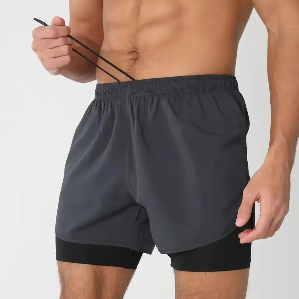 2025New pantalones cortos para correr para hombre, pantalones cortos deportivos para gimnasio 2 en 1, entrenamiento de secado rápido, gimnasio, Fitness, trotar, pantalones cortos, pantalones cortos de verano para hombre
