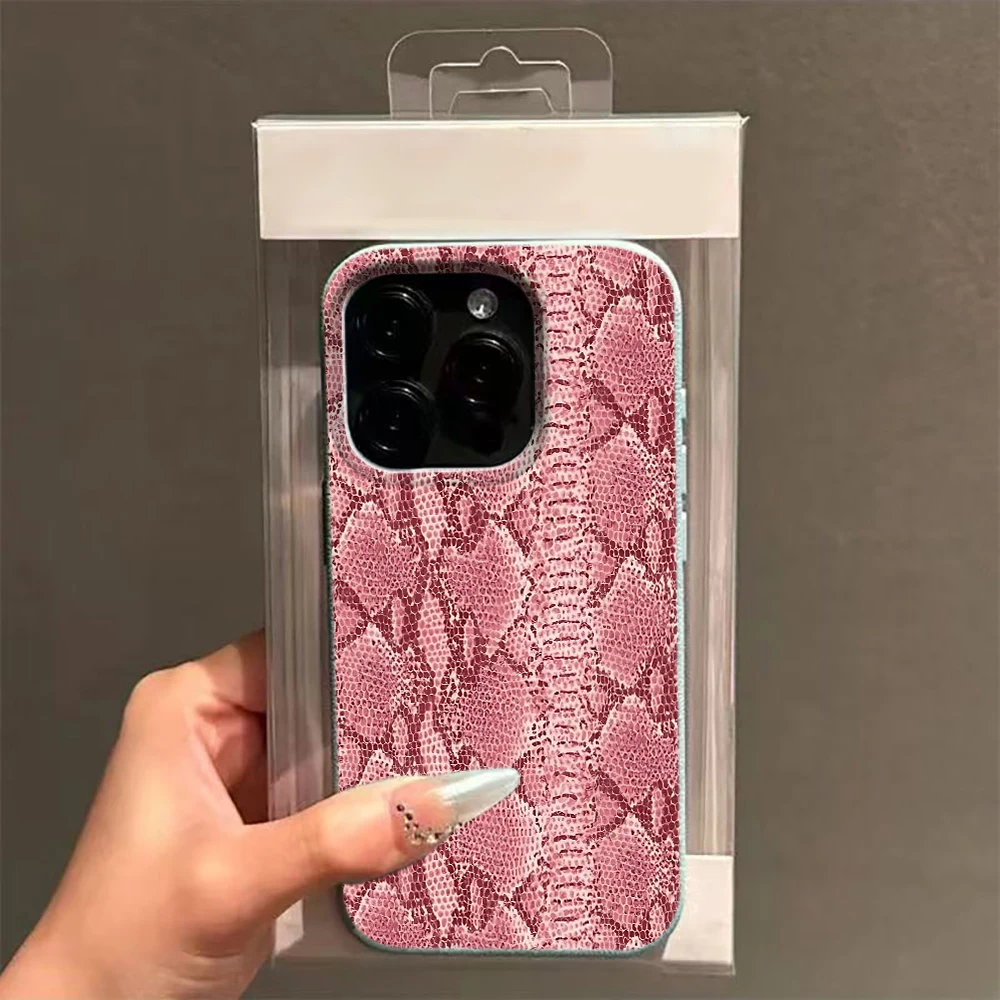 Funda para Teléfono con Patrón de Piel de Serpiente Rosa para iPhone 14 13 11 17 15 12 Pro Max Air Plus, Cobertura Total, Resistente a Arañazos y Duradera
