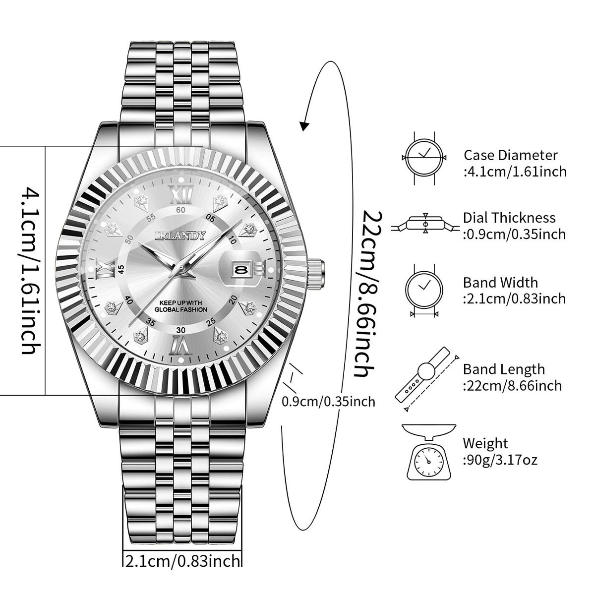 Relojes de lujo con diamantes de imitación para hombre, reloj de cuarzo con calendario a la moda para hombre con correa de acero inoxidable, Reloj Hombre (sin caja)