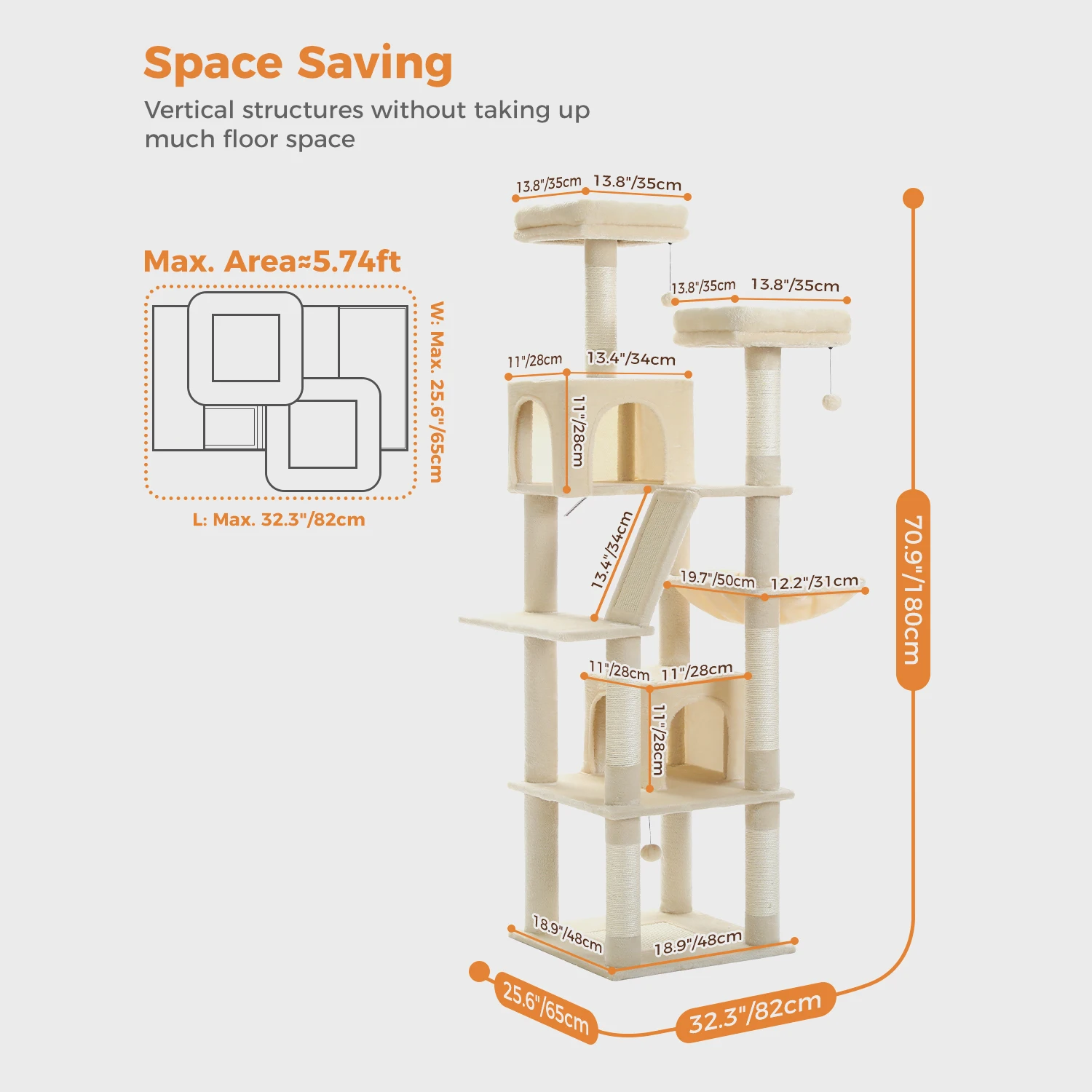 Árbol grande para gatos, torre alta para gatos de interior, Condo de gato de peluche de varios niveles con postes para rascar, tablas para rascar, perchas, cuádruplas