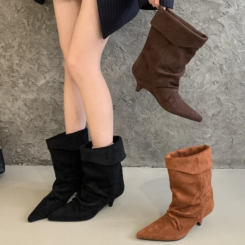 Aneikeh moda estilo callejero botines Vintage Mujer invierno puntiagudos Zapatos finos De tacón bajo Botas cortas Zapatos De Mujer