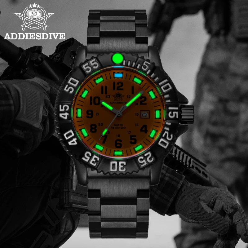 Reloj de Pulsera para Hombre ADDIESDIVE de 44mm, Resistente al Agua 50m, Esfera Luminosa Grande, Indicador de Fecha, Reloj de Cuarzo de Acero Inoxidable para Hombre