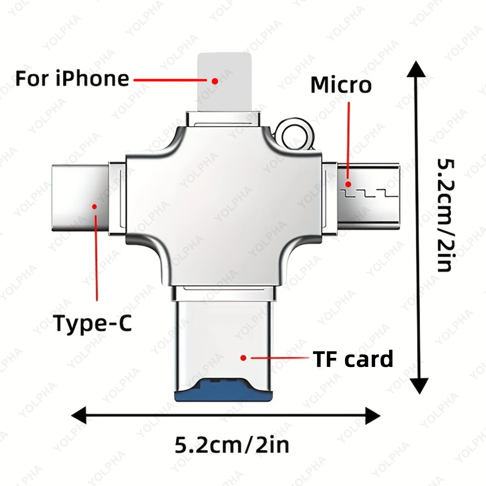 Lector de tarjetas de memoria 4 en 1 para iPhone, portátil, PC, adaptador OTG tipo C para iOS, USB A, lector de tarjetas Micro SD para Samsung, Huawei, Xiaomi, LG