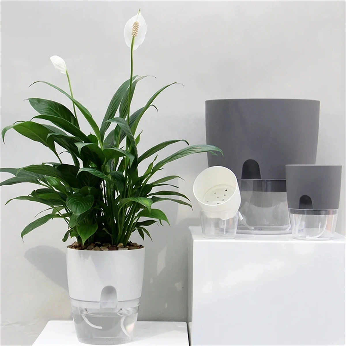 Maceta de cultivo sin suelo de 2 capas, cuerda de algodón, autorriego, lavabo de plantas hidropónicas, riego automático, maceta perezosa, 1 ud.
