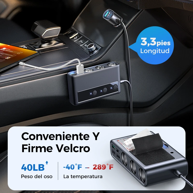 Joyroom 154W 9 en 1 adaptador de cargador de coche interruptores independientes de carga toma de cigarrillo CC PD 3 enchufe divisor de encendedor de cigarrillos