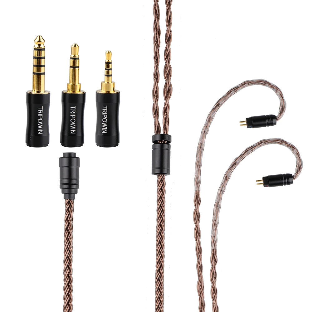 Tripowin-Cable IEM HiFi sin oxígeno, 32AWG OFC ámbar, intercambiable con enchufe de 2,5mm, 3,5mm y 4,4mm, manga de PVC para audiófilos