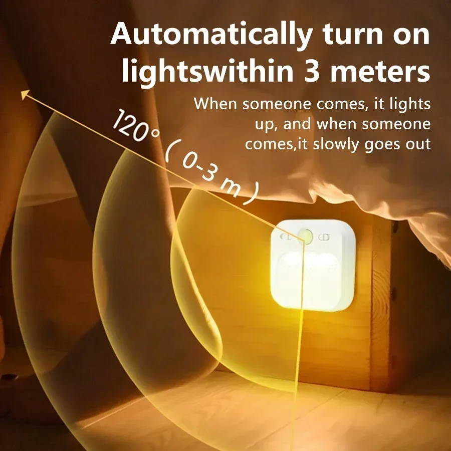Paquete de 1-4 luces LED de noche con Sensor de movimiento, lámpara de noche con imán adhesivo recargable para dormitorio, escaleras, armario, pasillo, luces de cocina