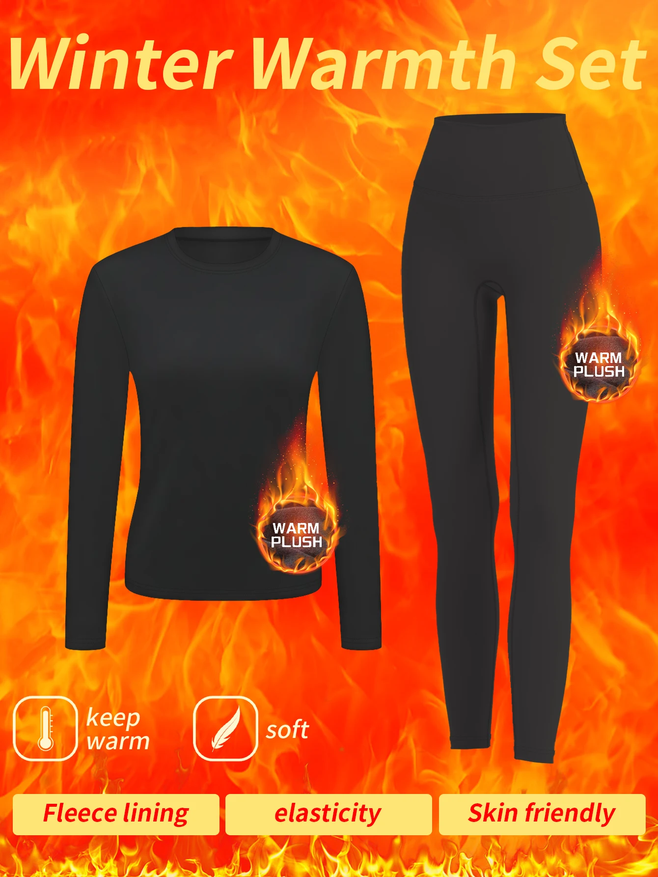 Conjunto de ropa interior térmica de lana para mujer, mallas y top cómodos de cintura alta, yoga, ropa deportiva de esquí de invierno, otoño e invierno