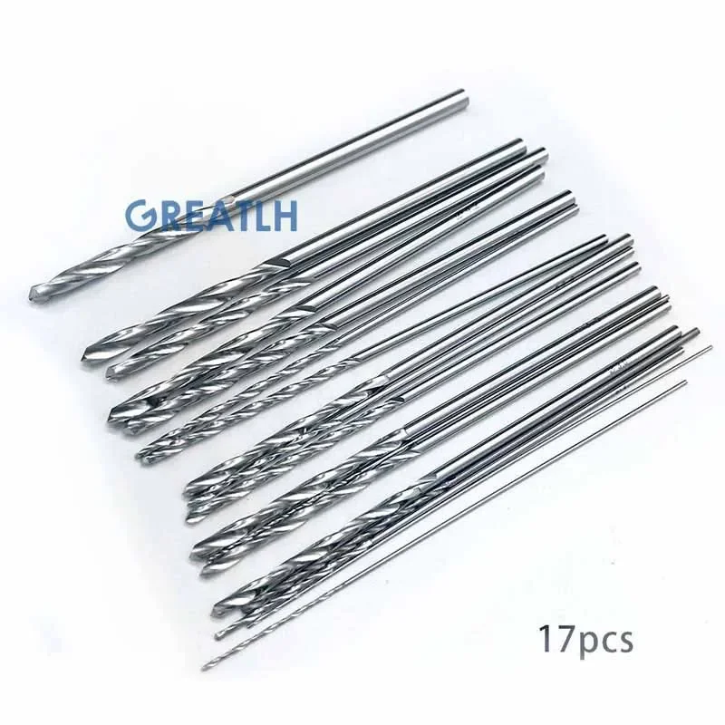 17 unids/set brocas de acero inoxidable herramienta de cirugía ortopédica 0,8mm-4,8mm brocas Autoclavables mascota veterinaria 115mm de largo