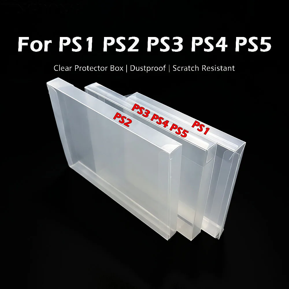 1-10 unidades de cajas protectoras transparentes de PET para juegos de PS1, PS2, PS3, PS4, PS5, estuche de almacenamiento y exhibición para cartuchos de juegos de PS1 (versión US, JP, EU), transparente.