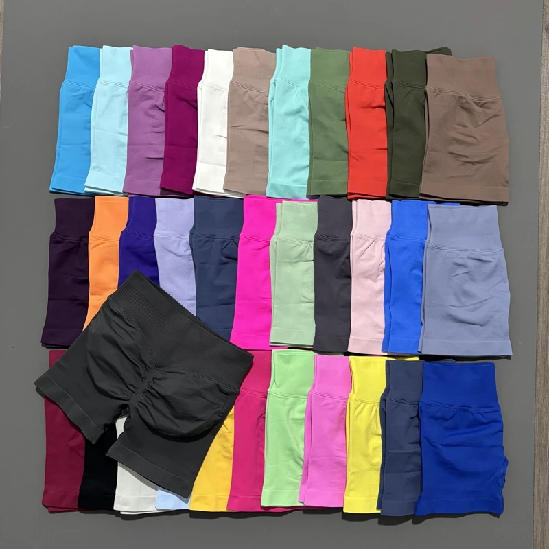 Histello-pantalones cortos deportivos de 4,5 pulgadas para mujer, mallas de Yoga sin costuras, mallas elásticas de cintura baja para correr, Fitness, pantalones cortos de entrenamiento para gimnasio