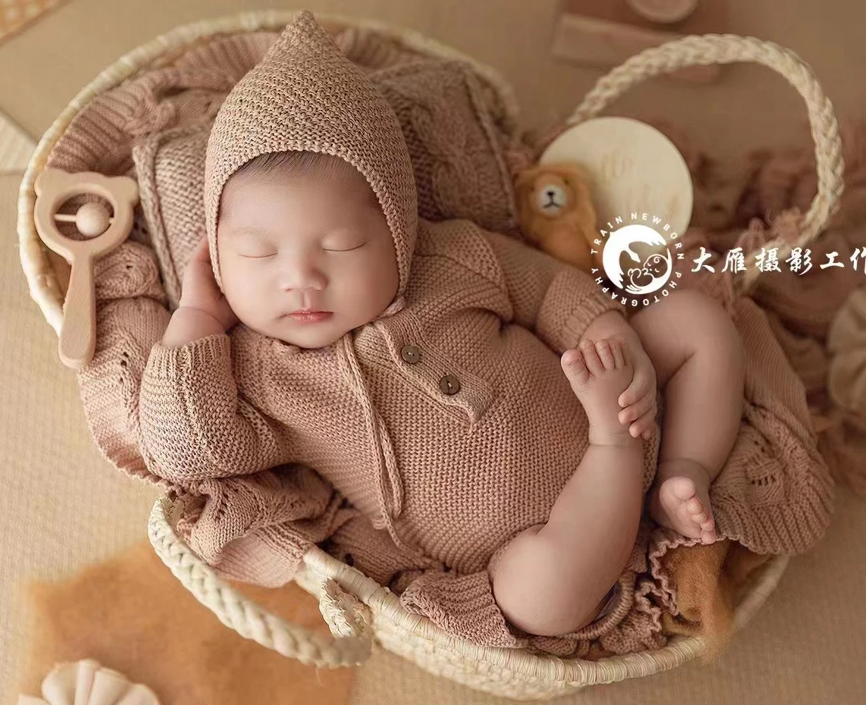 Paja canastillas newborn photography props vintage cuna bebe accesorios para fotografia de bebe recién nacido posando nido atrezzo fotografia bebe Cesta Recién Nacido with Handles newborn fotografia