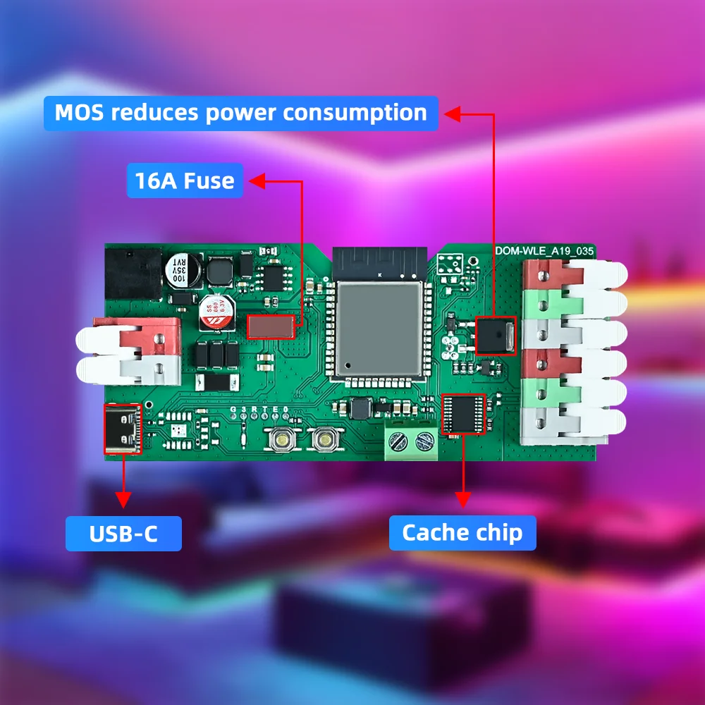 DOMRAEM ESP32 USB-C WLED controlador LED Digital RGB IC DIY APP 16A fusible funciona con HA/MQTT/Alexa WS2811/12/12B/14/05 Sk6812 tira