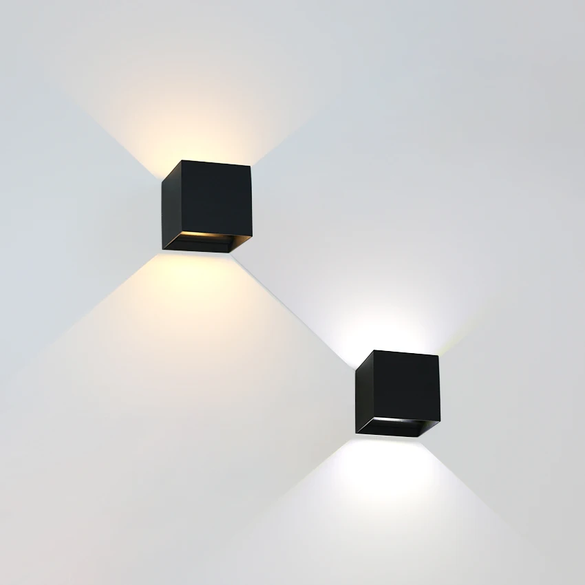 Lámpara de pared impermeable para exteriores, iluminación de pared cuadrada moderna de aluminio, negro, blanco y gris, lámpara para porche y patio, accesorio de pared Exterior