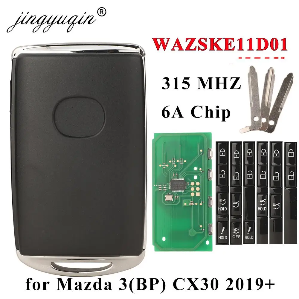 Jingyuqin WAZSKE11D01 mando a distancia inteligente Fob 315MHZ 6A Chip para Mazda 3 Hatchback CX-30 2019-2022 2021+ 2/3/4 botones sin llave