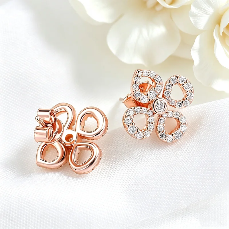 Pendientes de tuerca Smyoue Flower All Moissanite para mujer, con diamantes completos, corte redondo, joyería brillante para niñas, plata pura 925 chapada en oro de 18k