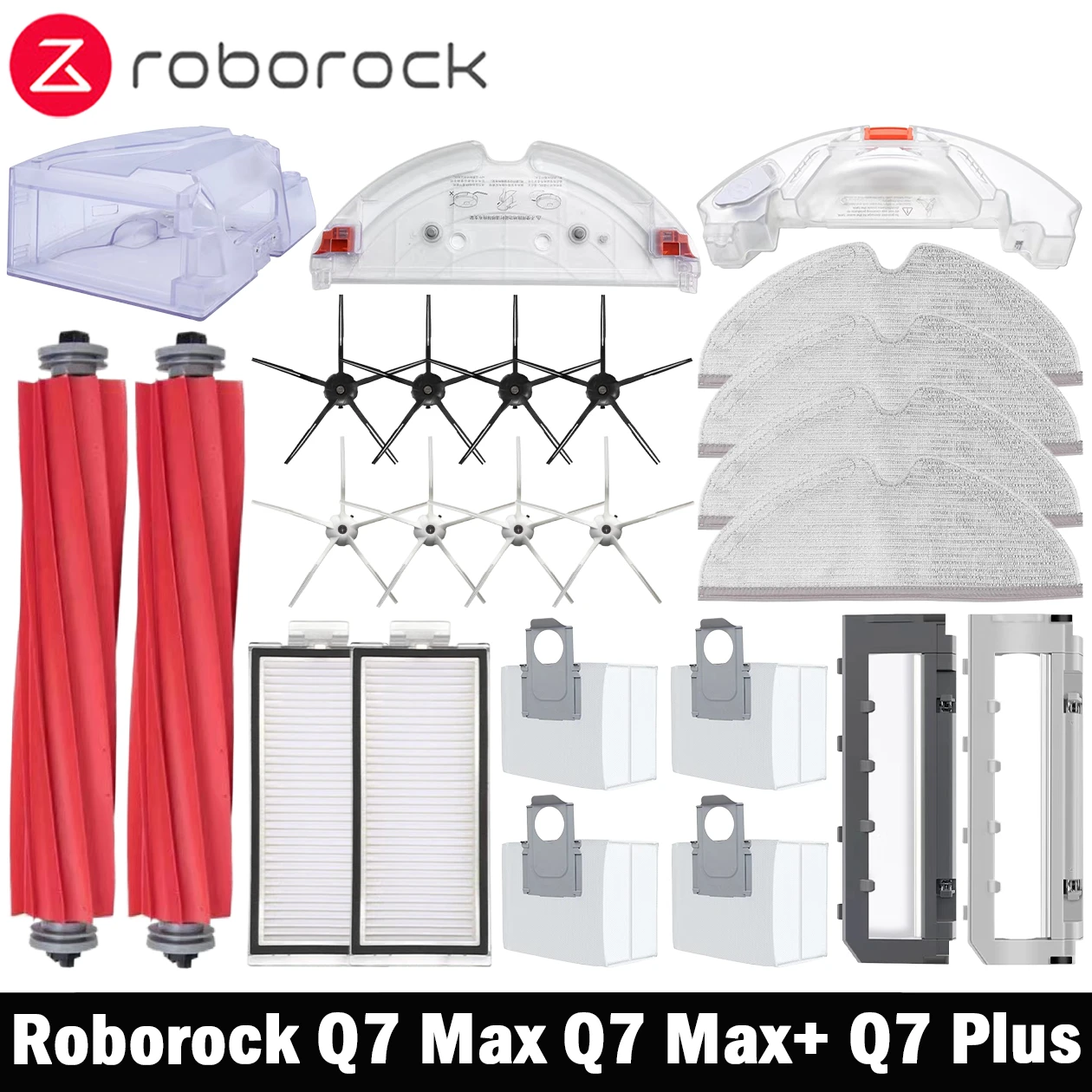Repuestos para Robot Aspirador Roborock Q7 Max / Q7 Max+ / Q7 Plus / T8: Filtro HEPA, Cepillo Principal, Cepillo Lateral, Paño de Limpieza, Bolsa para Polvo