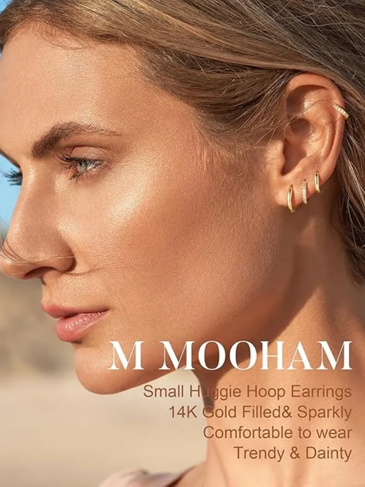 Juego de 4 Pares de Aretes de Aro con Circonita Cúbica Plateados en Plata 925 para Mujer, Aretes de Aro Huggie con Circonita Cúbica Brillante para Cartílago y Hélix