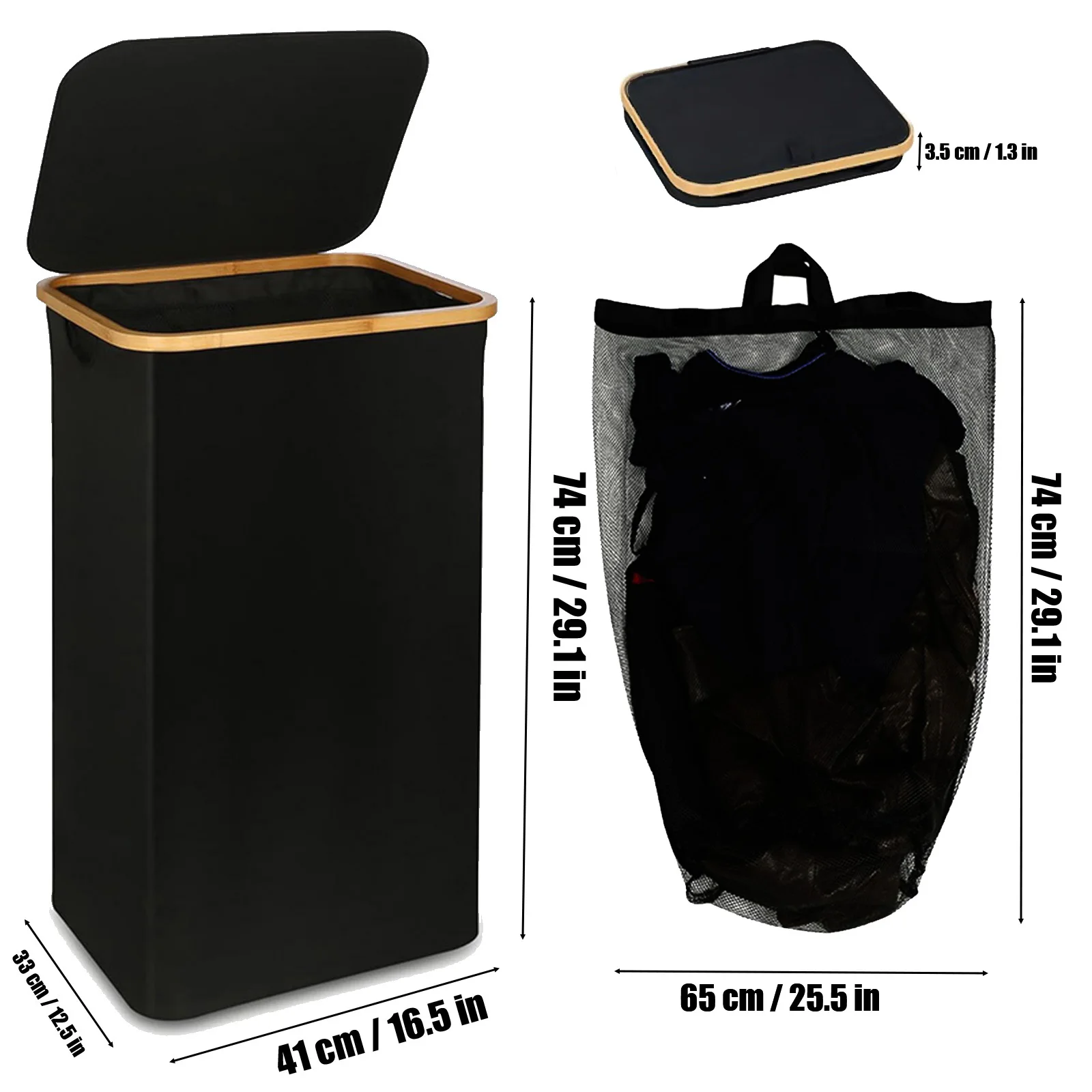 Cesta para ropa sucia con tapa y bolsa interior, cesta para la colada de 100 litros, cesta para la colada plegable con bolsa interior desmontable, 1 ud.