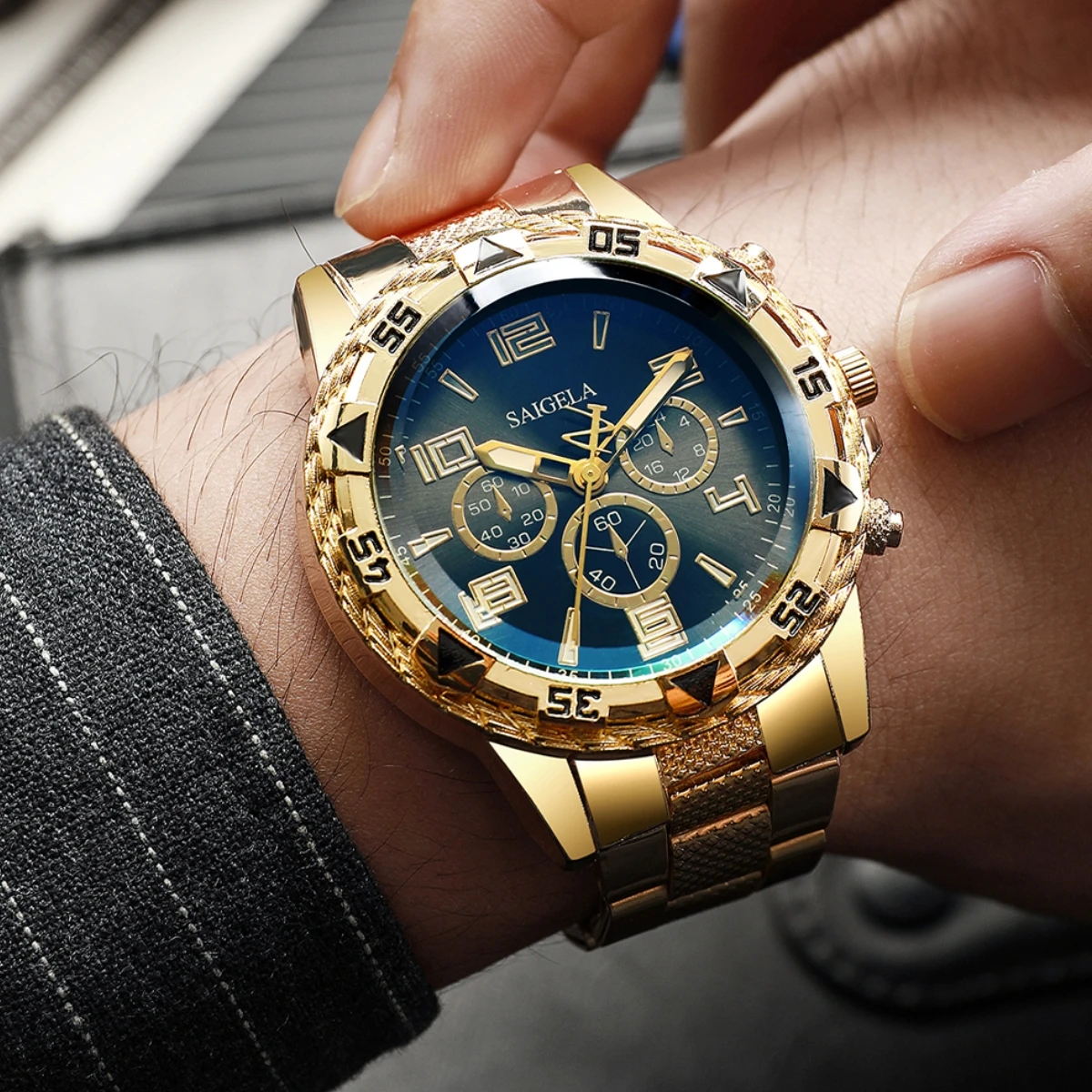 Conjunto de 2 relojes de negocios para hombre, pulsera de acero con esfera árabe, de cuarzo, sin caja