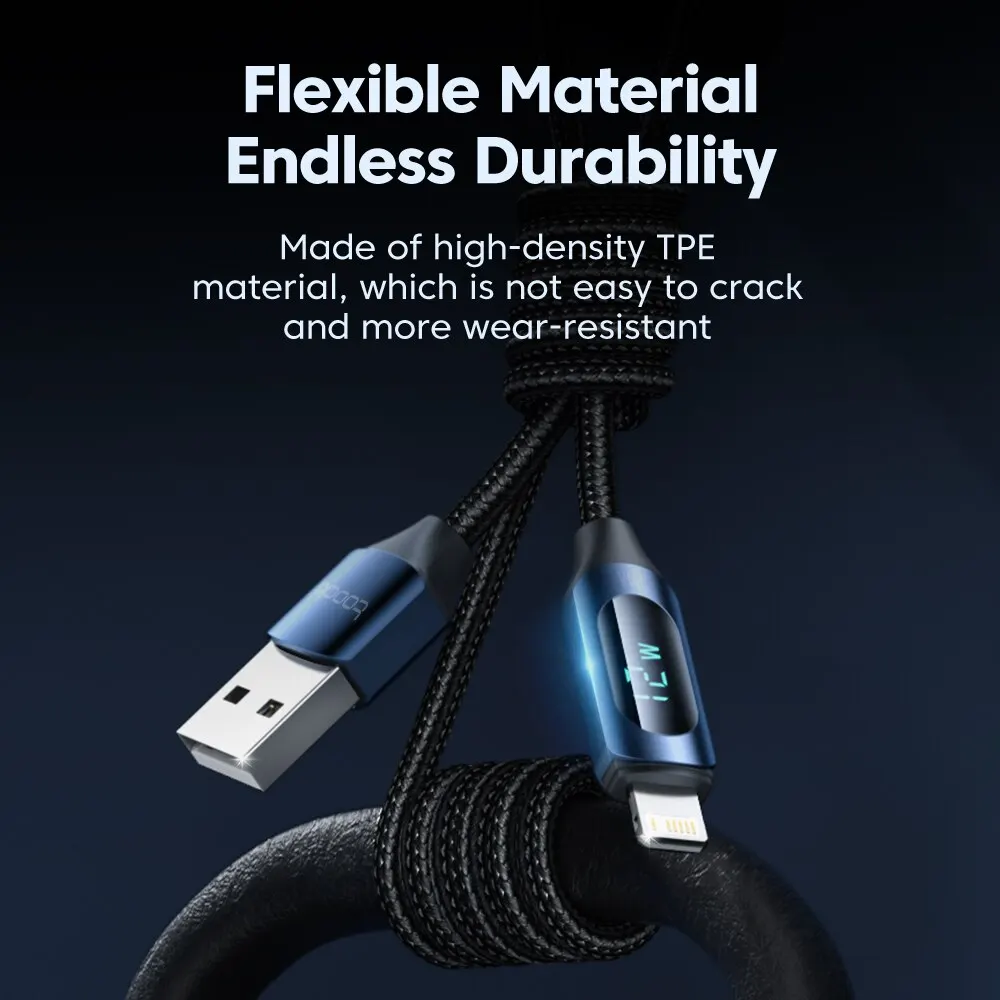 Toocki pantalla LED Cable USB para iPhone 14 13 12 11 Pro Max cargador rápido carga Lightning 2.4A Cable USB X XR 8 7 1m 2m