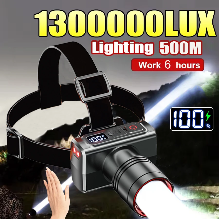 Linterna frontal recargable, luz frontal superbrillante con Sensor de movimiento, linterna frontal Led para cabeza, resistente al agua, para acampar al aire libre, intermitente