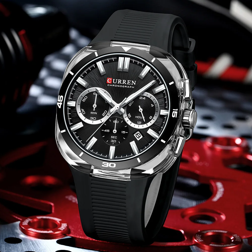 Relojes de Cuarzo CURREN 8502 Nuevos para Hombre, Cronógrafo, Calendario, Luminosos, Deportivos, Resistentes al Agua 30M, Correa de Silicona, Reloj de Pulsera para Hombre