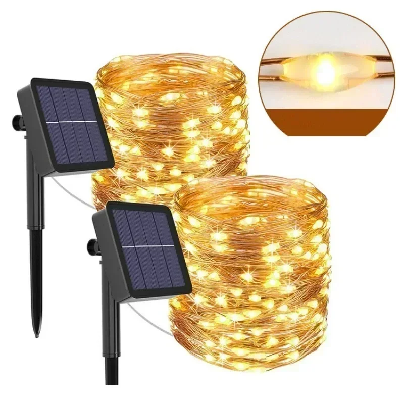 Guirnalda de luces Led solares de 7M/12M/22/32M, adorno para exteriores, guirnalda de luces Led impermeables, decoración de lámpara Solar para jardín y fiesta de Navidad