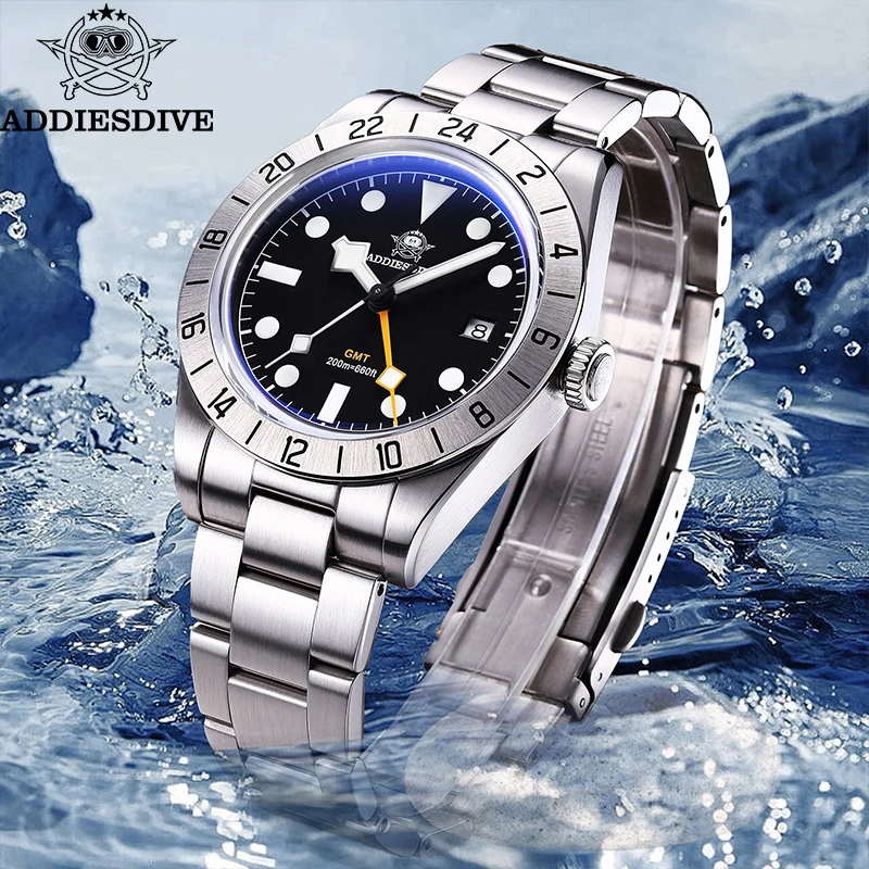 ADDIESDIVE marca superior 39mm relojes de cuarzo GMT 20Bar impermeable luminoso espejo de burbuja reloj deportivo de cristal para hombres reloj Masculino