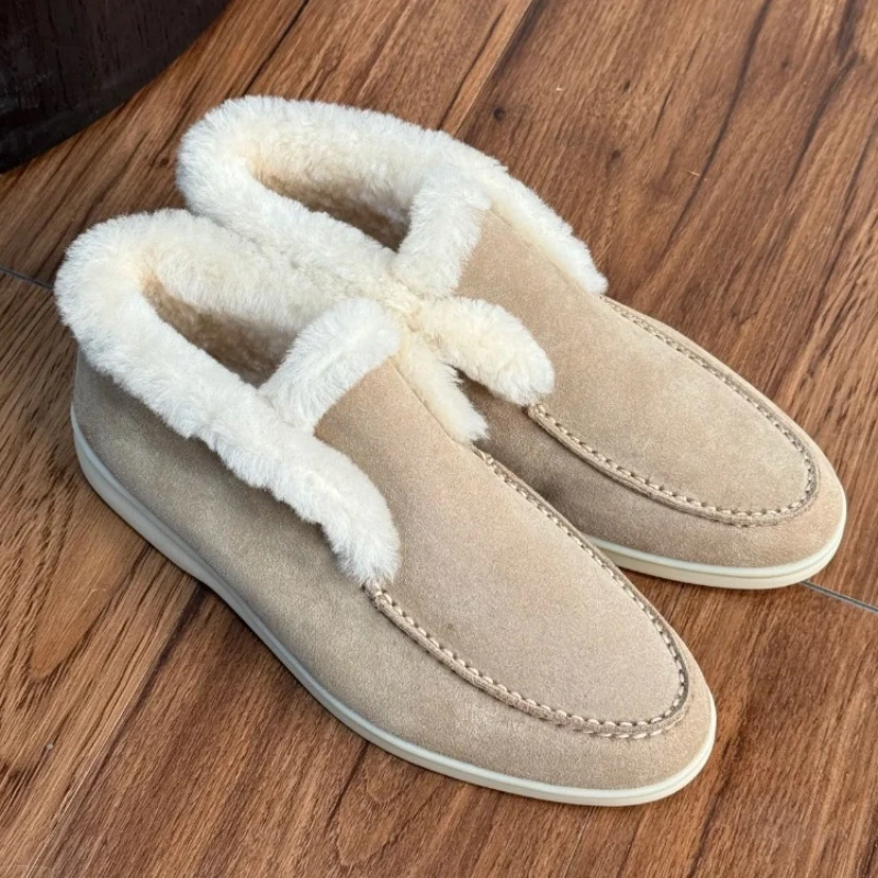 Mocasines de Piel, Zapatos Planos, Pantuflas de Ante para Mujer, Zapatos Casuales de Calidad 2026, Botas de Nieve de Lana para Mujer