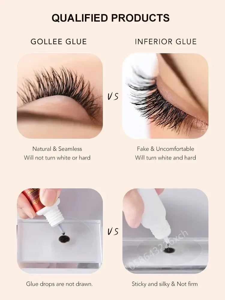 Gollee-pegamento S01 de secado rápido, 3 piezas, resistente al agua, para extensiones de pestañas, maquillaje profesional para salón de belleza