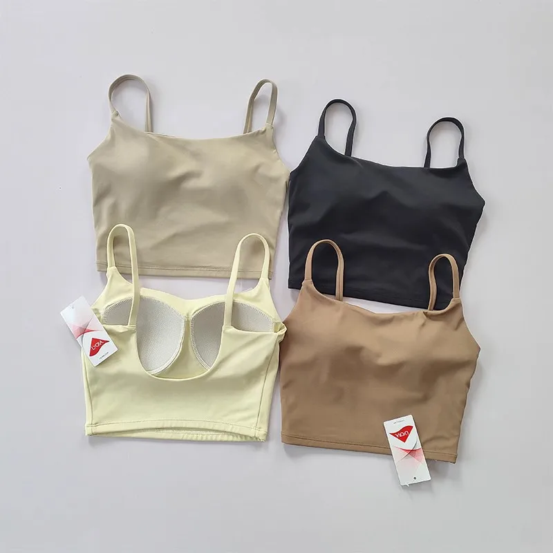 Ropa interior de Yoga para mujer, Sujetador deportivo liso transpirable en forma de U, Top con almohadilla para el pecho, gimnasio, entrenamiento atlético ajustado, chaleco para correr
